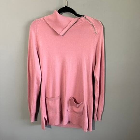 New York & Co NWT Women's Asymmetrical Zip Pink Chic Tunic Sweater, Size Small - Picture 1 of 11